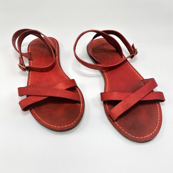 Madewell Boardwalk Red Leather Sandals - Picture 2 of 7